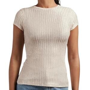 Women's Ted Baker Catrino Metallic Gold Shimmery Fitted Short Sleeve Tee US 6